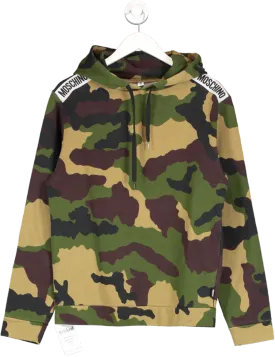 Moschino Green Camo Print Logo Tape Hoodie UK S