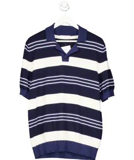 Mr Porter Blue Camp-collar Striped 100% Merino Wool Polo Shirt UK XL