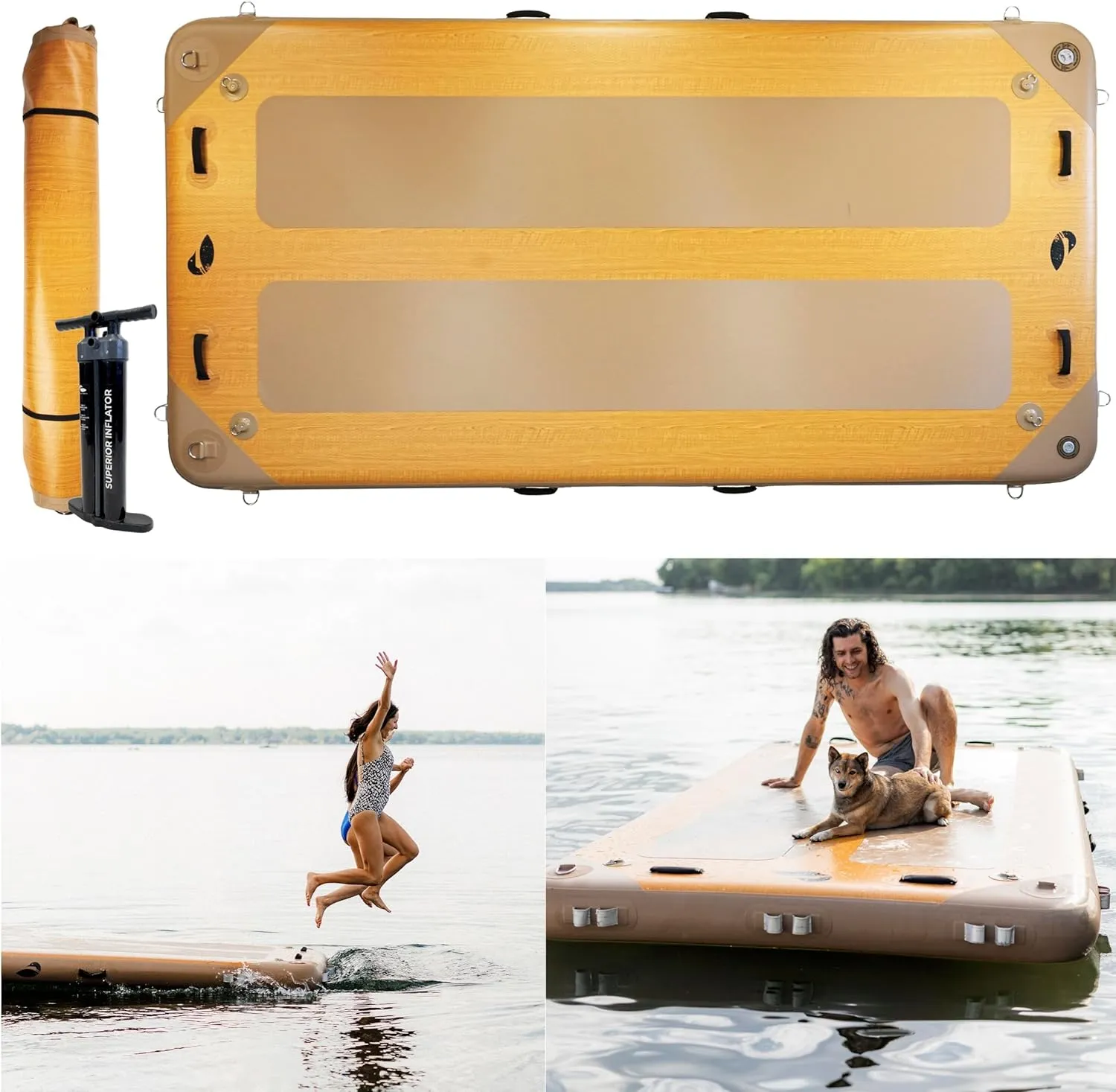 Paddle North Inflatable Utility Dock - Durable Swim Platform for Lakes, Oceans, and Pools - Raft Supports 2,000-2,500 lbs - Includes Inflation Pump. Available in 9 ft and 12 ft Sizes
