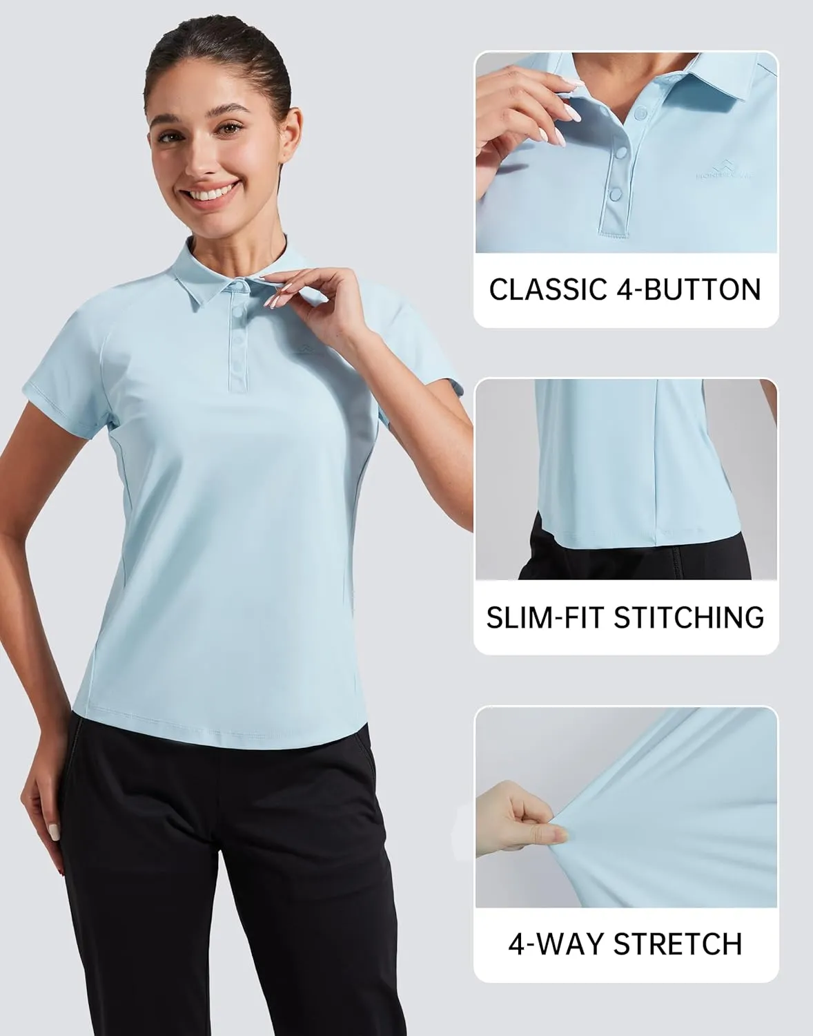 Pioneer Camp Women's Golf Shirt Short Sleeve Polo Shirts UPF 50  Quick Dry Collared Tennis Work Athletic Tops 4 Button