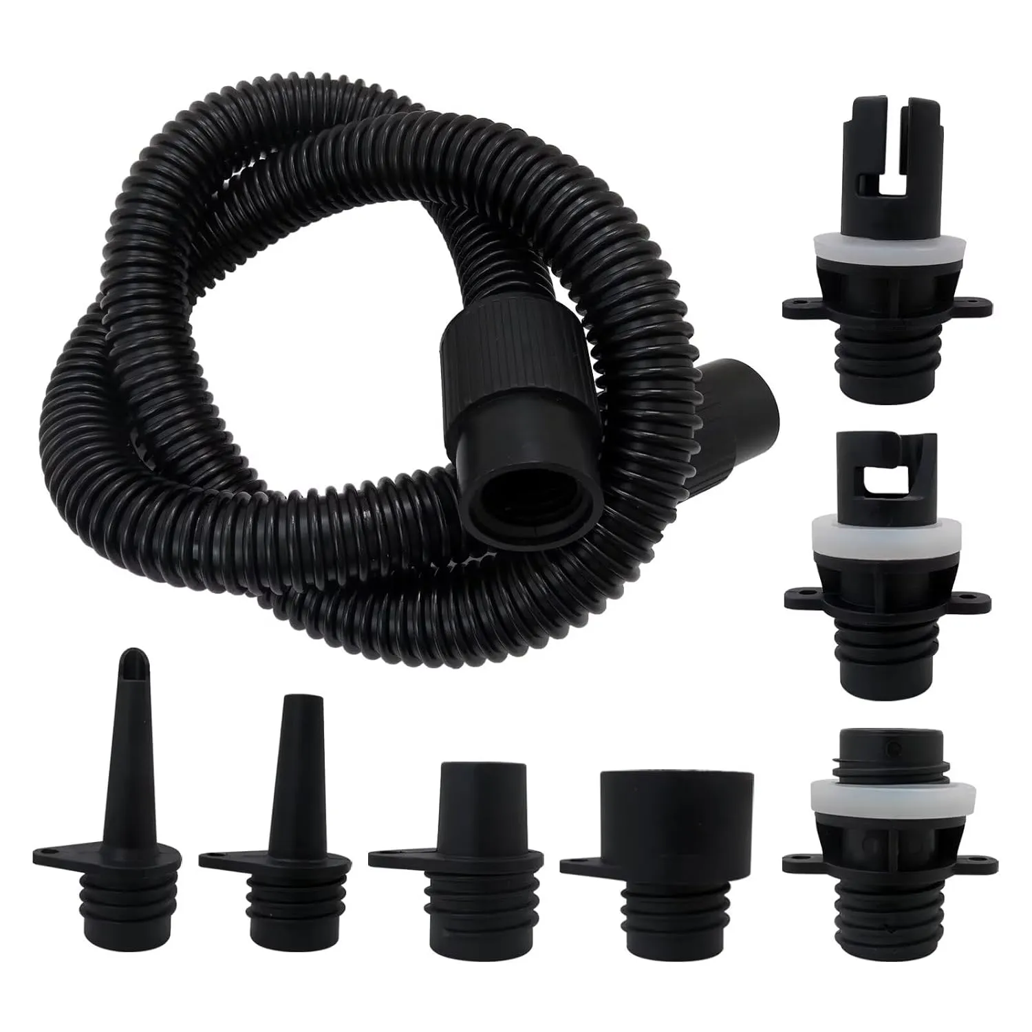 Premium Paddle Board Pump Adapter Set, 1 Sup Pump Hose 7 Sup Air Nozzles, Sup Pump Replacement Parts, Paddleboard Electric Air Pump Accessories Attachment for Inflatable Boats, Rafts, Kayak