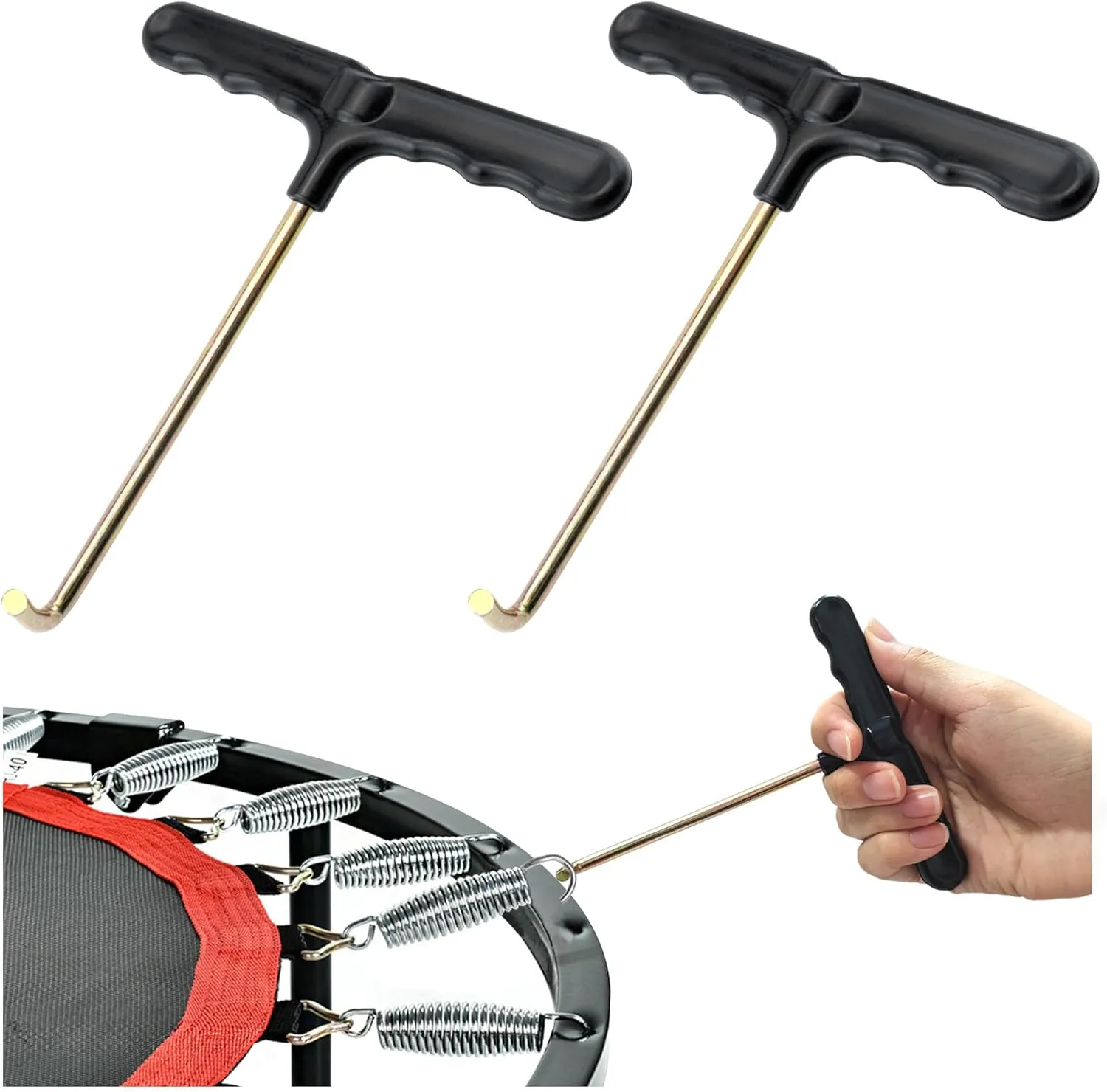 Quacc 2 PCS Trampoline Spring Pull Tool, Trampoline Hook Tool, Spring Pull T-Hook with Plastic Handle for Jumping Trampoline Spring Installation