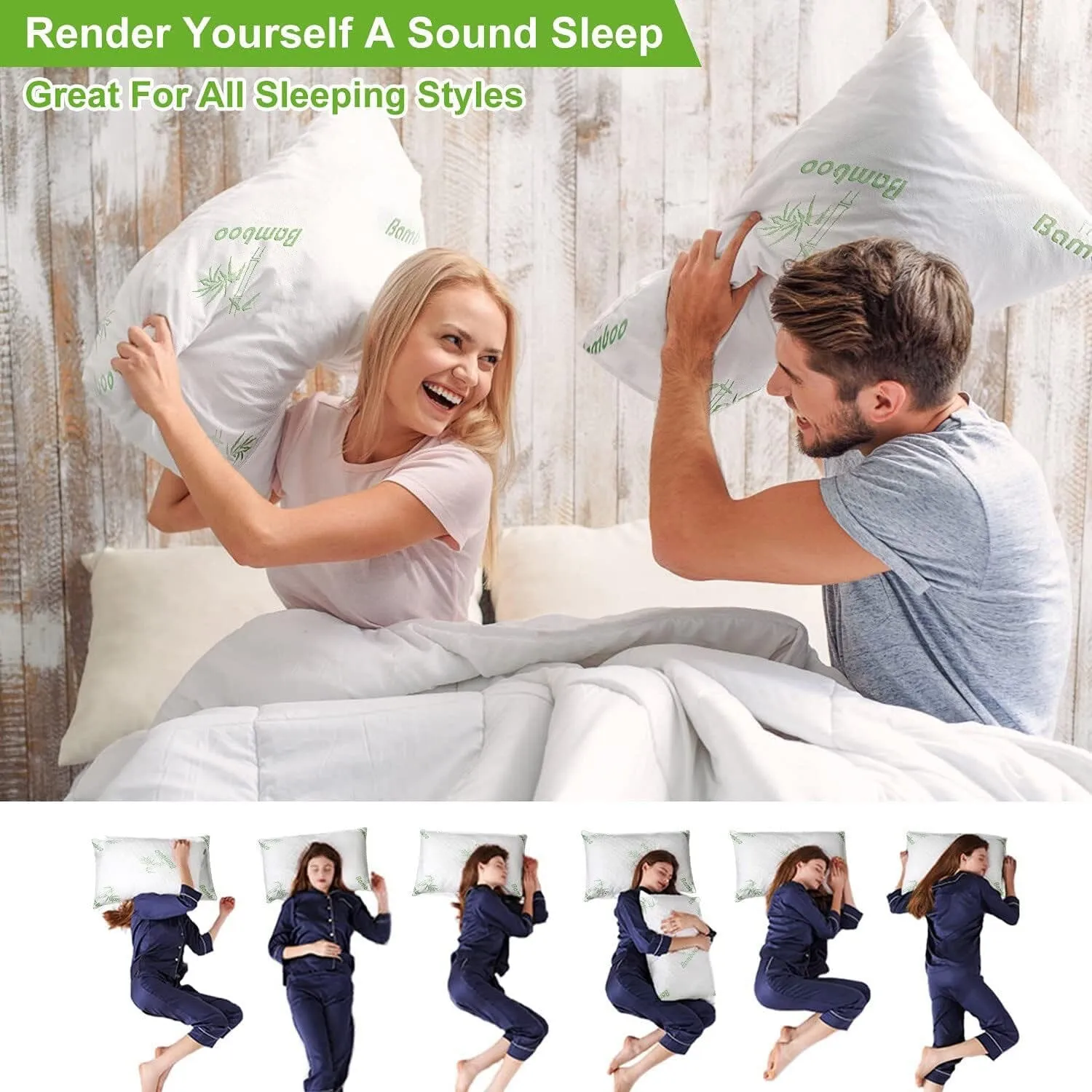 Queen Memory Foam Pillow with Removable Bamboo Cover