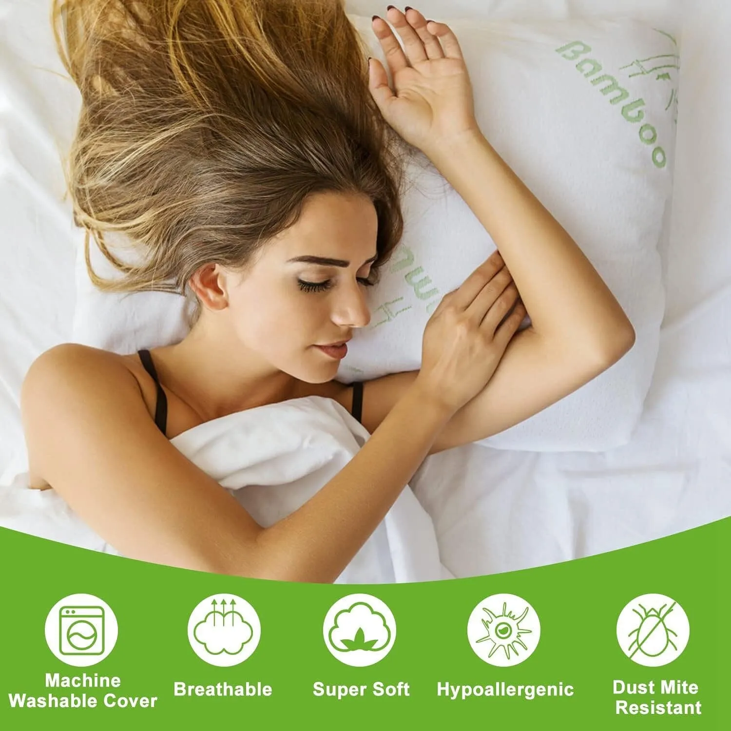 Queen Memory Foam Pillow with Removable Bamboo Cover