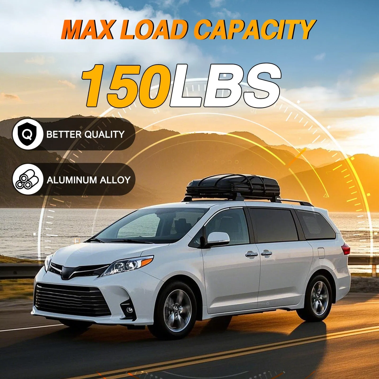 Roof Rack Cross Bars Fit for Toyota Sienna 2011-2020 with Side Rails