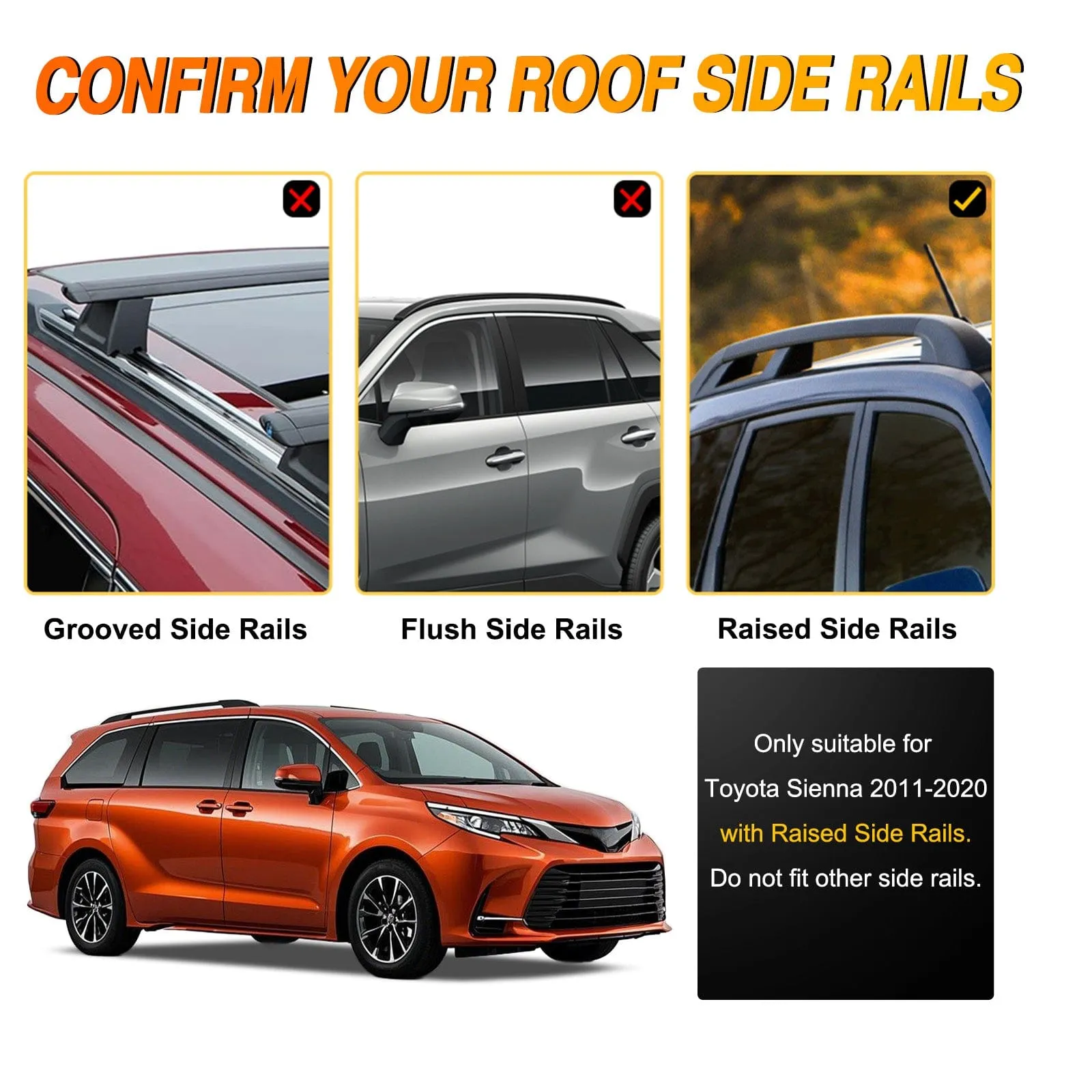 Roof Rack Cross Bars Fit for Toyota Sienna 2011-2020 with Side Rails