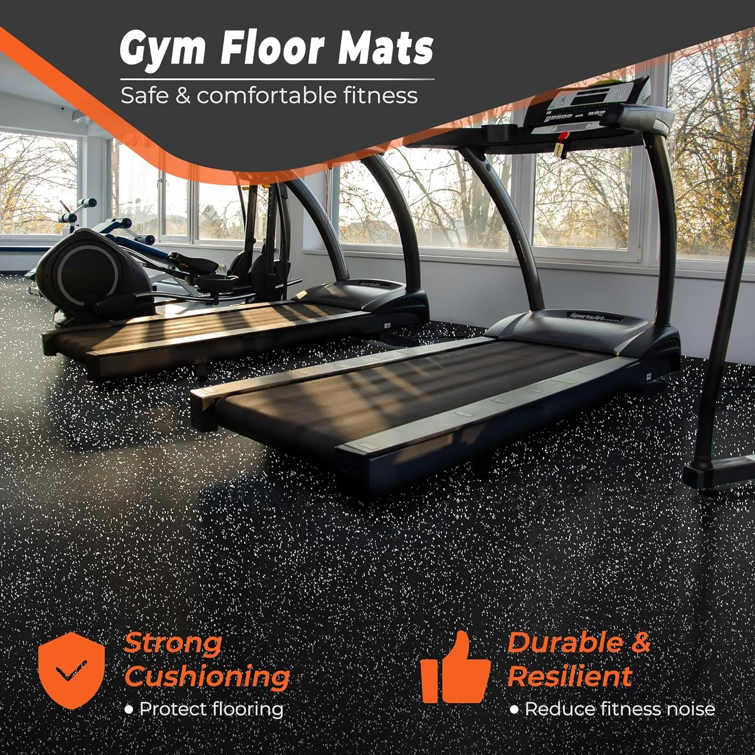 SUPERJARE 0.4'' Thick 6 Pcs 24 Sq Ft Rubber Top Exercise Equipment Mats, High Density EVA Foam Mats with Rubber Top, Interlocking Gym Flooring for Home Gym, Protective Workout Mat, Black/Grey