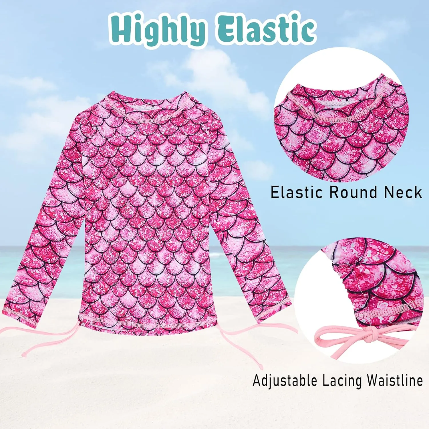swimsobo Girls Rash Guard Two Pieces Bathing Suit Long Sleeve Swimsuit Swimming Skirt with Shorts Swimwear 3-12T