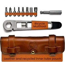 THE NUTTER All-in-One Bicycle Tool - Portable Repair Kit for Cycling, MTB & Road Bikes - Emergency Tool Set with Brown Leather Pouch - Compact Accessories for Quick Fixes - For All Bikes