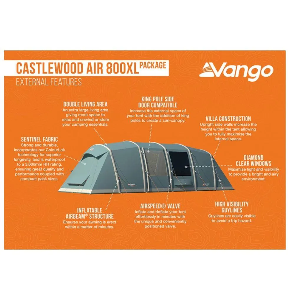 Vango Castlewood Air 800xl Package Tent - 8 Man Airbeam Family Tent (Includes Footprint)