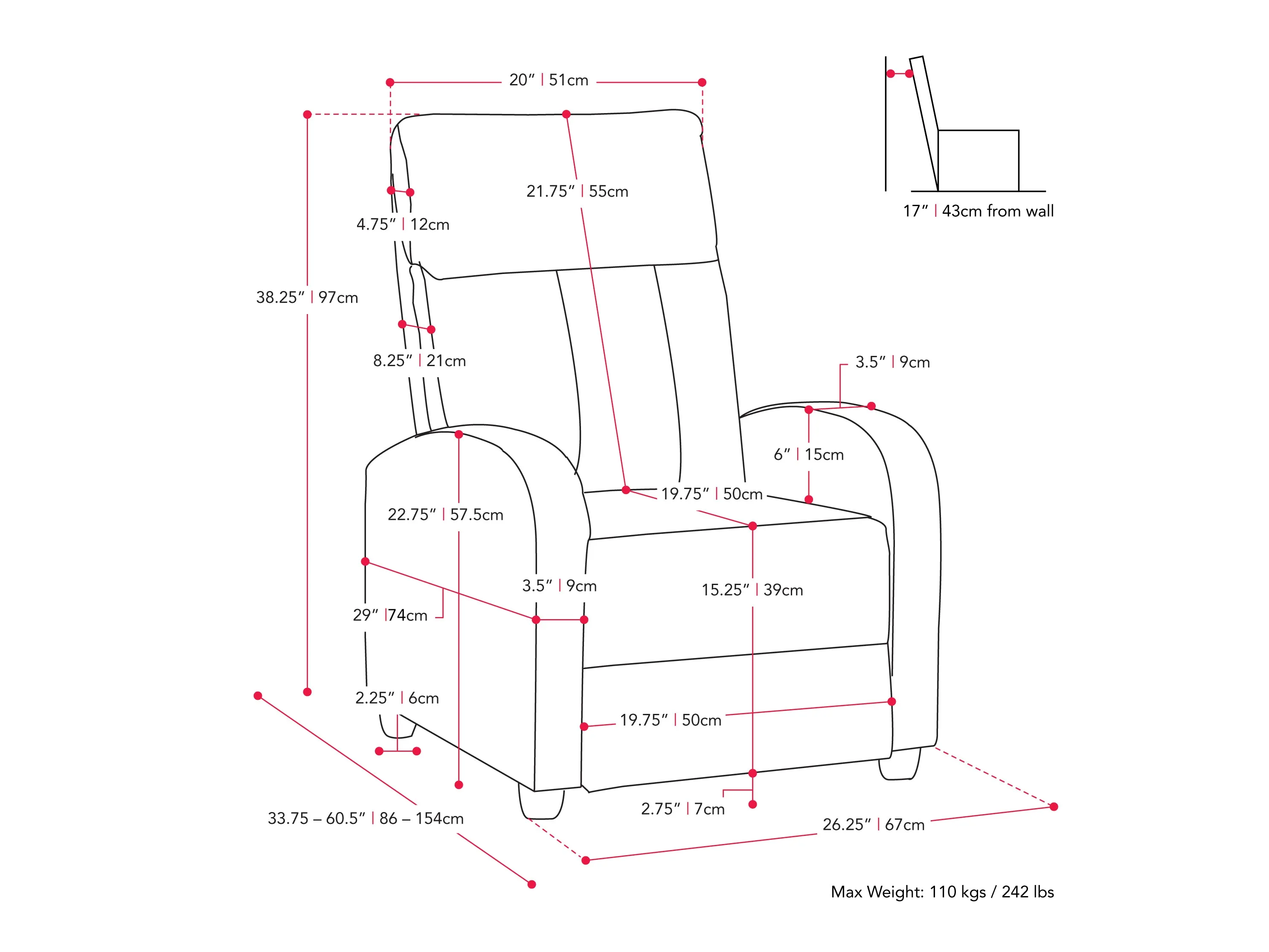 White Push Back Recliner