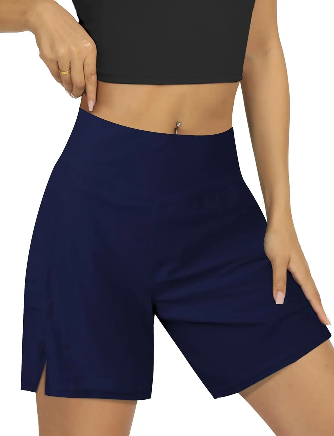 Women's 4" High-Waisted Swim Board Shorts with Liner and Pockets  Quick-Dry Beach & Swimming Shorts