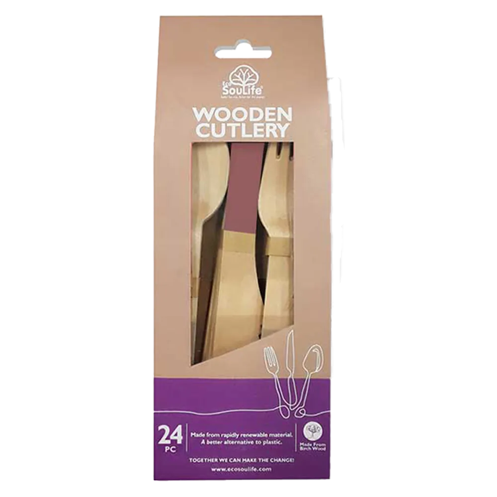Wooden Coloured Cutlery 24PC Set